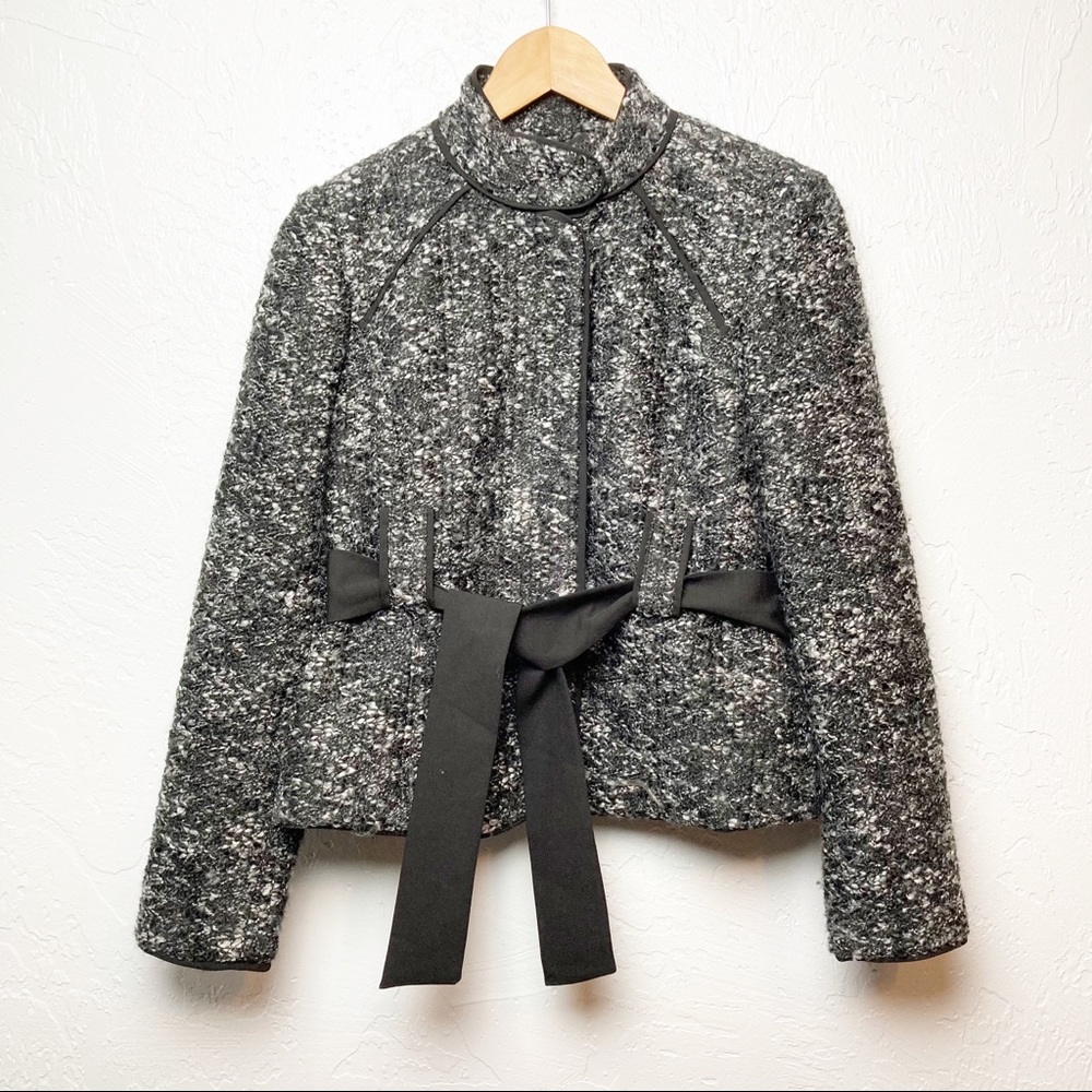 Sandro Black and Gray Tweed Blazer with Belt
